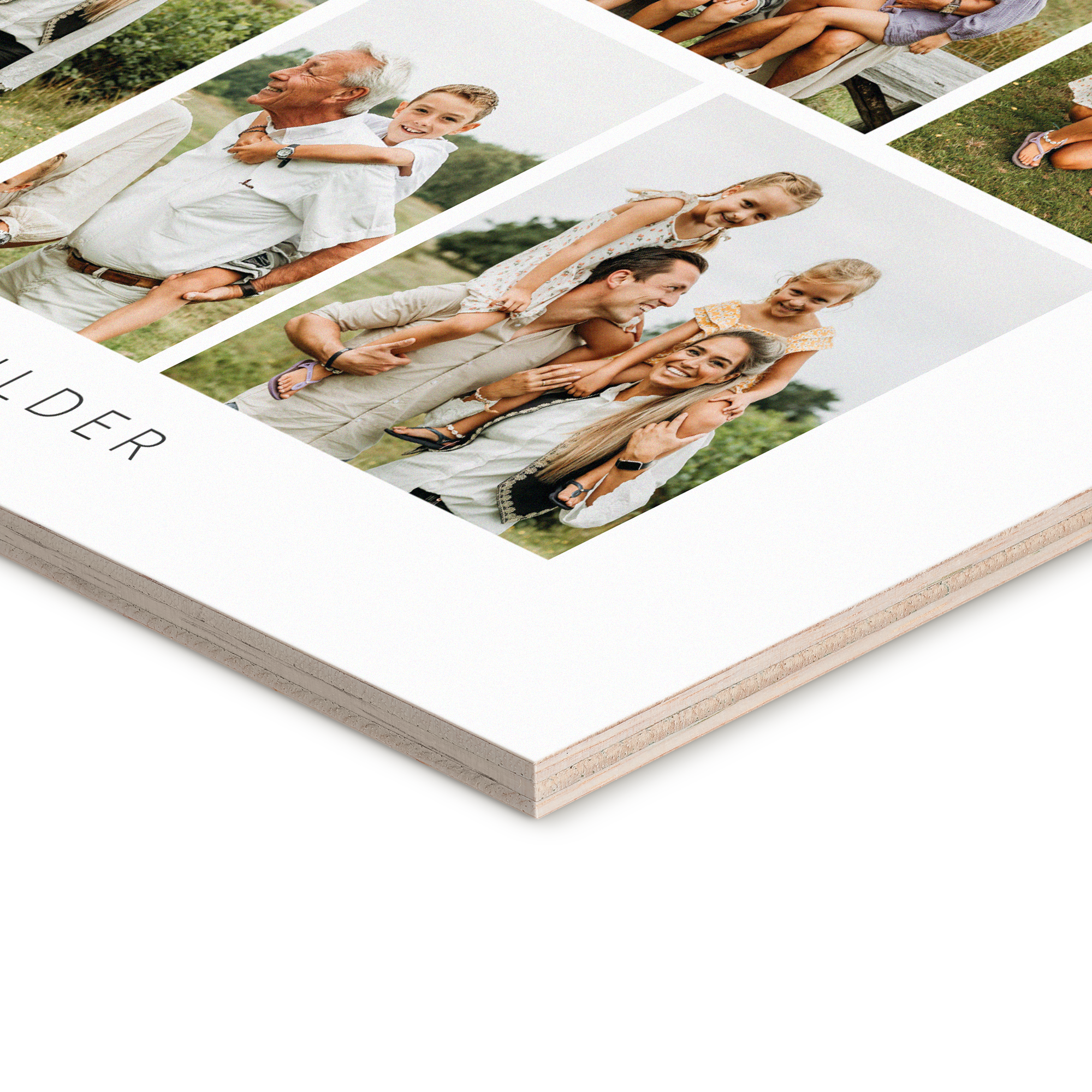 Personalized wooden panel with multiple family photos printed onto wood