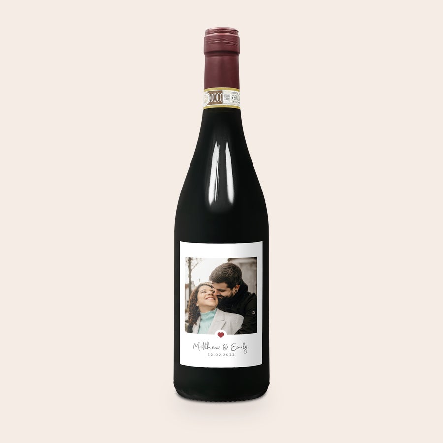Vino Farina Amarone Valpolicella Personalizzato Vino superbo per un regalo eccezionale, bottiglia con etichetta personalizzata stampata con foto di coppia, nome e data