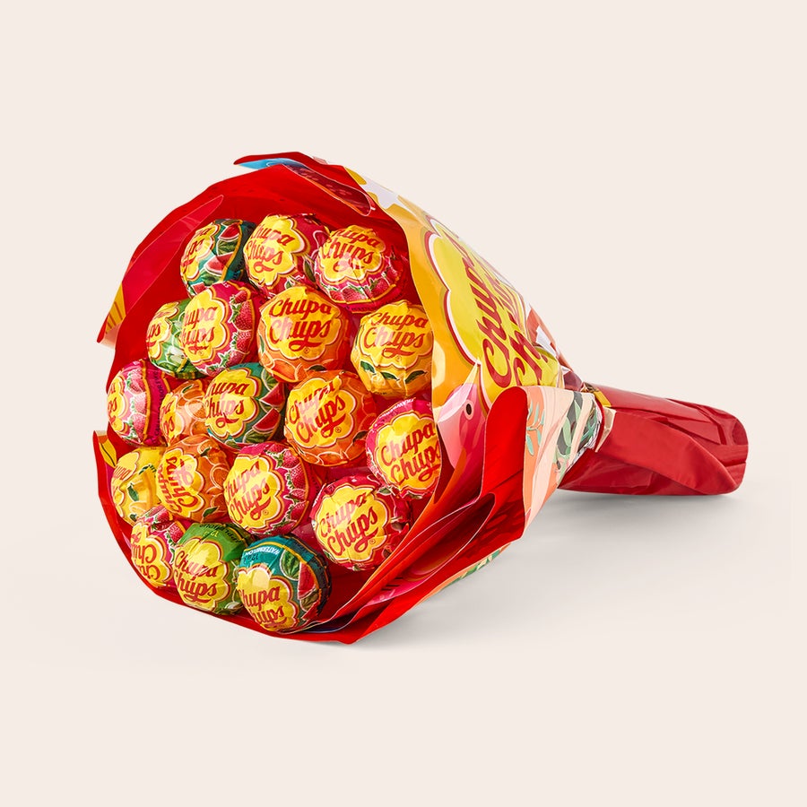 Personalizowany bukiet lizaków Chupa Chups Bukiet spersonalizowanych lizaków Chupa Chups o różnych smakach do zaskoczenia ulubionego łasucha