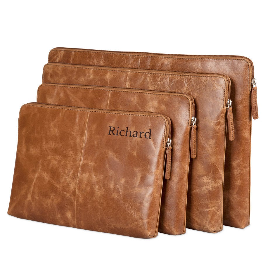 Engraved leather laptop sleeve