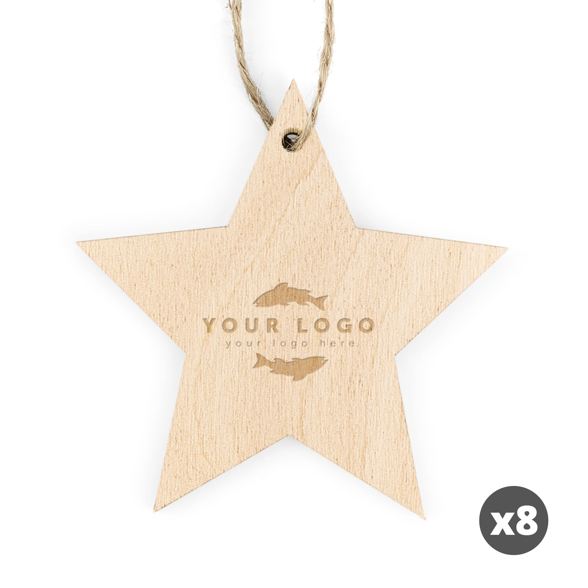 Engraved wooden Christmas star with a custom logo design