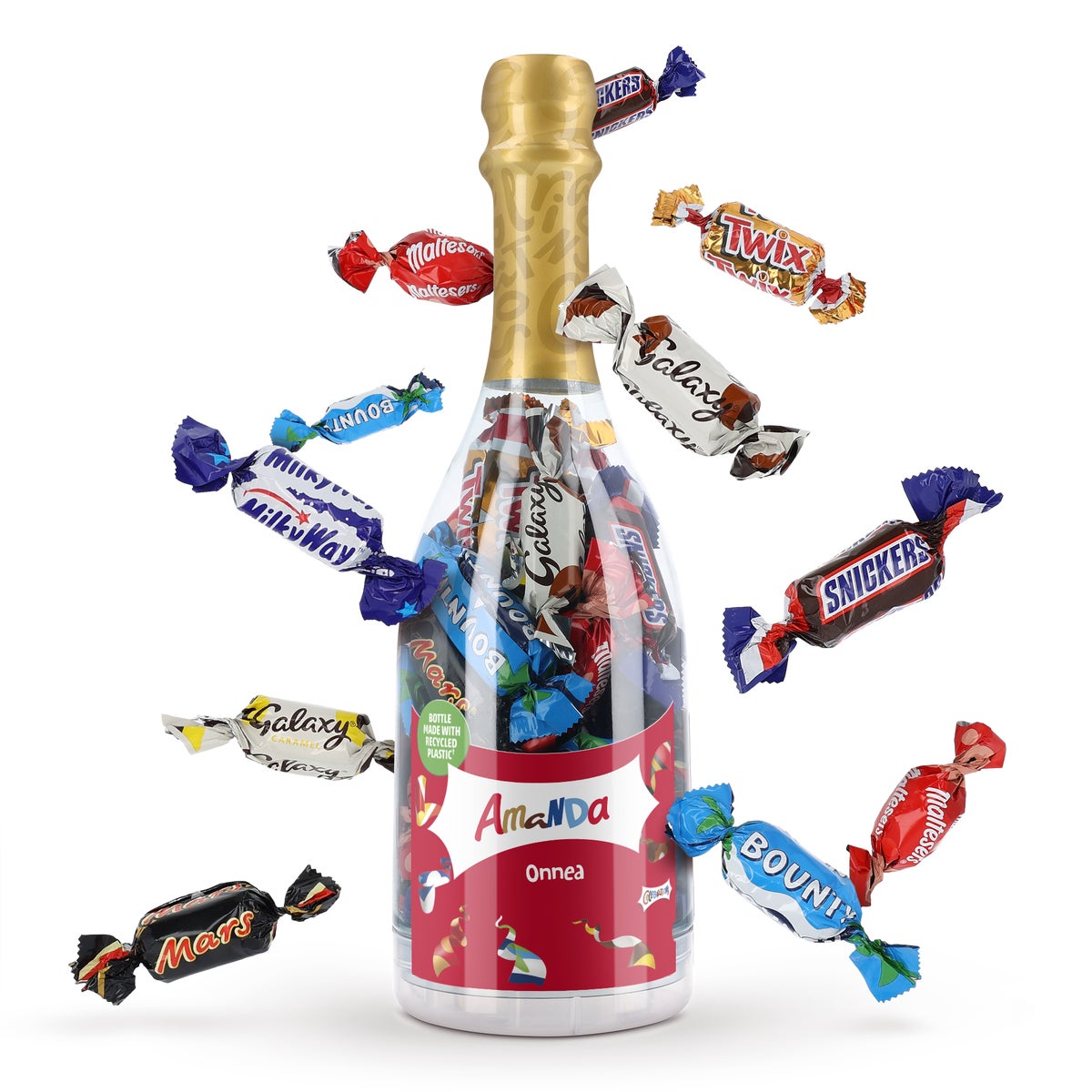 Juhlapullo yksilöllisellä etiketillä