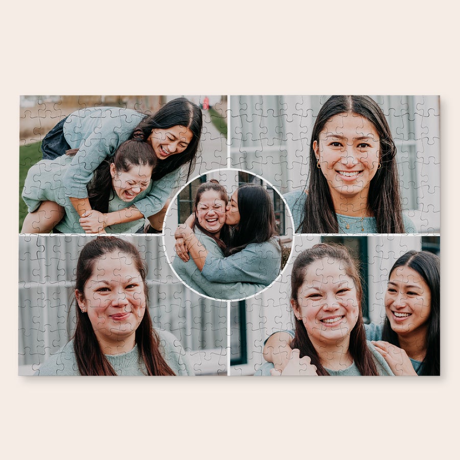 Puzzle com foto Um puzzle único com 250 peças para o quebra-cabeças inexperiente, impresso com colagem de fotos personalizadas.
