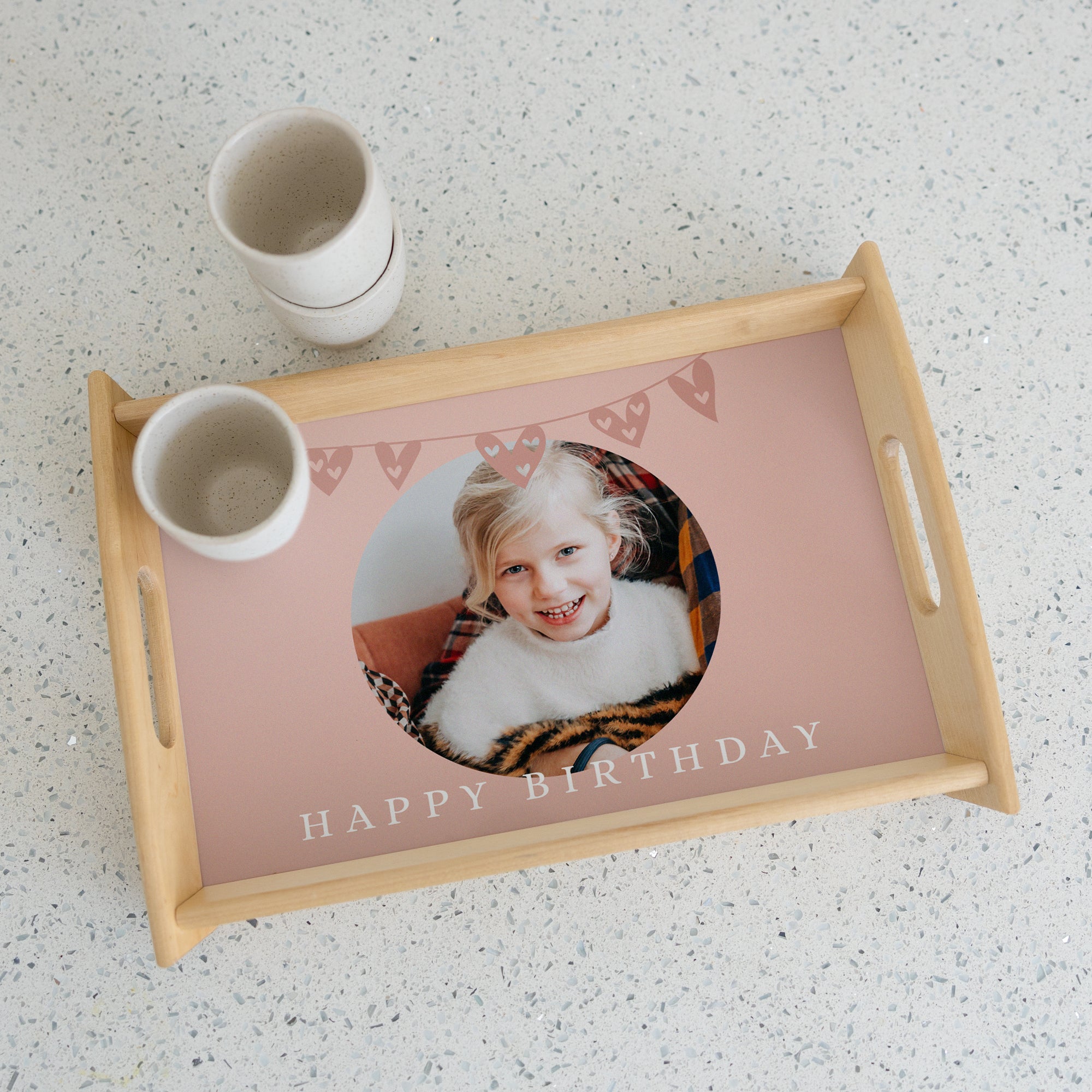 Personalised wooden serving tray - Beige