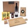 Darčekový balík s vínom, občerstvením a drevenou servírovacou doskou