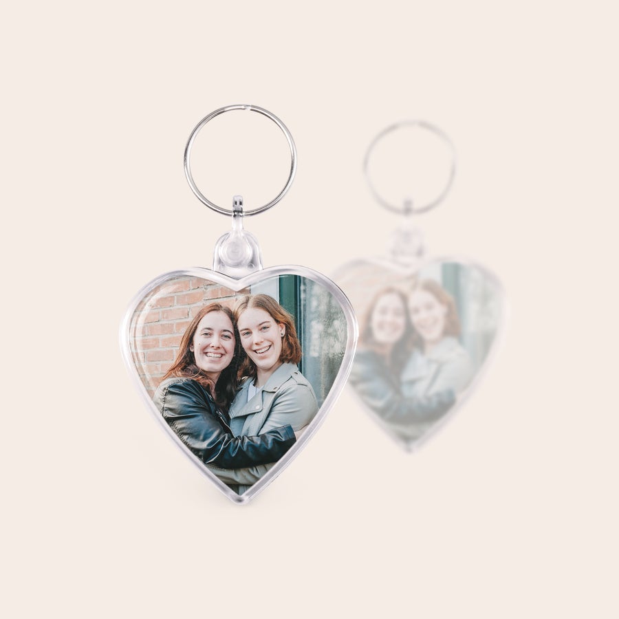 Portachiavi con Foto - Cuore Portachiavi personalizzato a forma di cuore con foto fronte-retro di due ragazze abbracciate