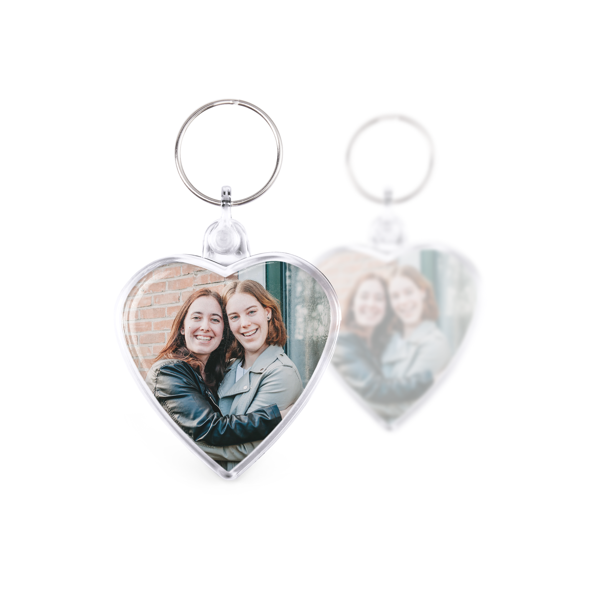 Hartvormige sleutelhanger met foto van twee vriendinnen, jouw geliefden zullen altijd aan je denken.