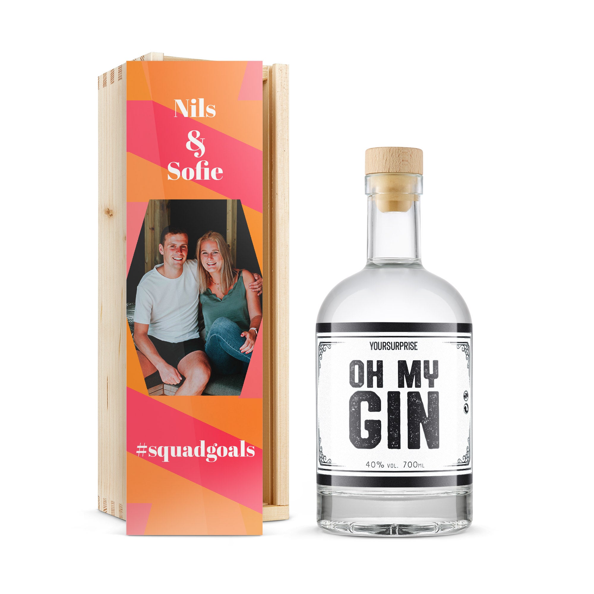 Gin personalisieren Gingeschenkset mit bedruckter Holzkiste YourSurpriseEigenmarke  - Onlineshop YourSurprise
