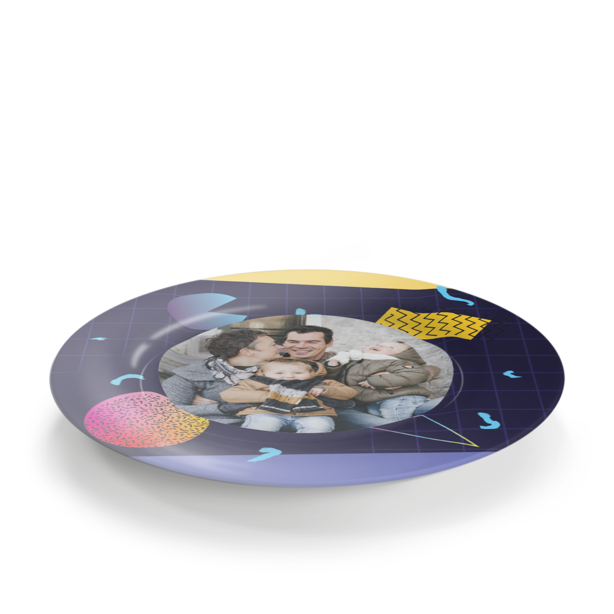 Personalized Father's Day plate printed with a family photo and a retro design