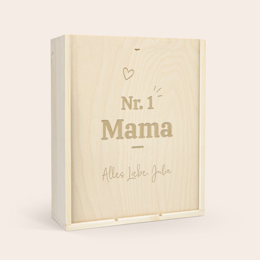Weinkiste personalisiert Hölzerne Weinkiste für 3 Flaschen, graviert mit Nr. 1 Mama und Alles Liebe Julia, personalisiert