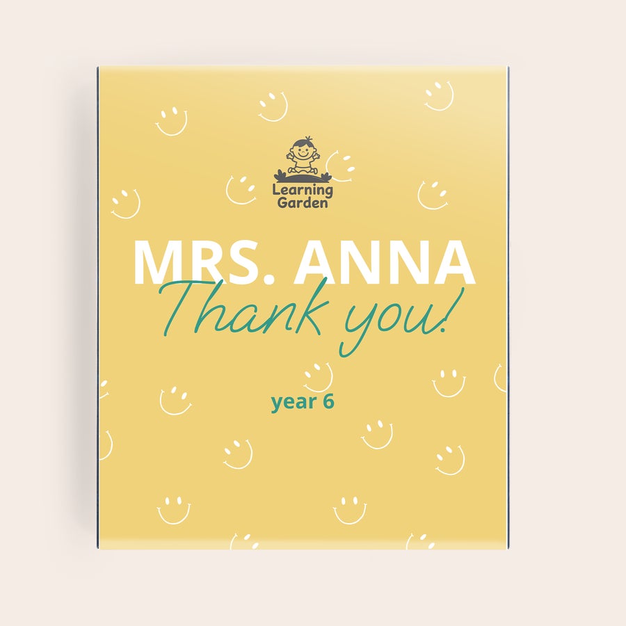 Personalised Pukka tea Personalized tea box with "Mrs. Anna Thank you! year 6" printed on the lid, creating Their Personal Tea Sanctuary Awaits.