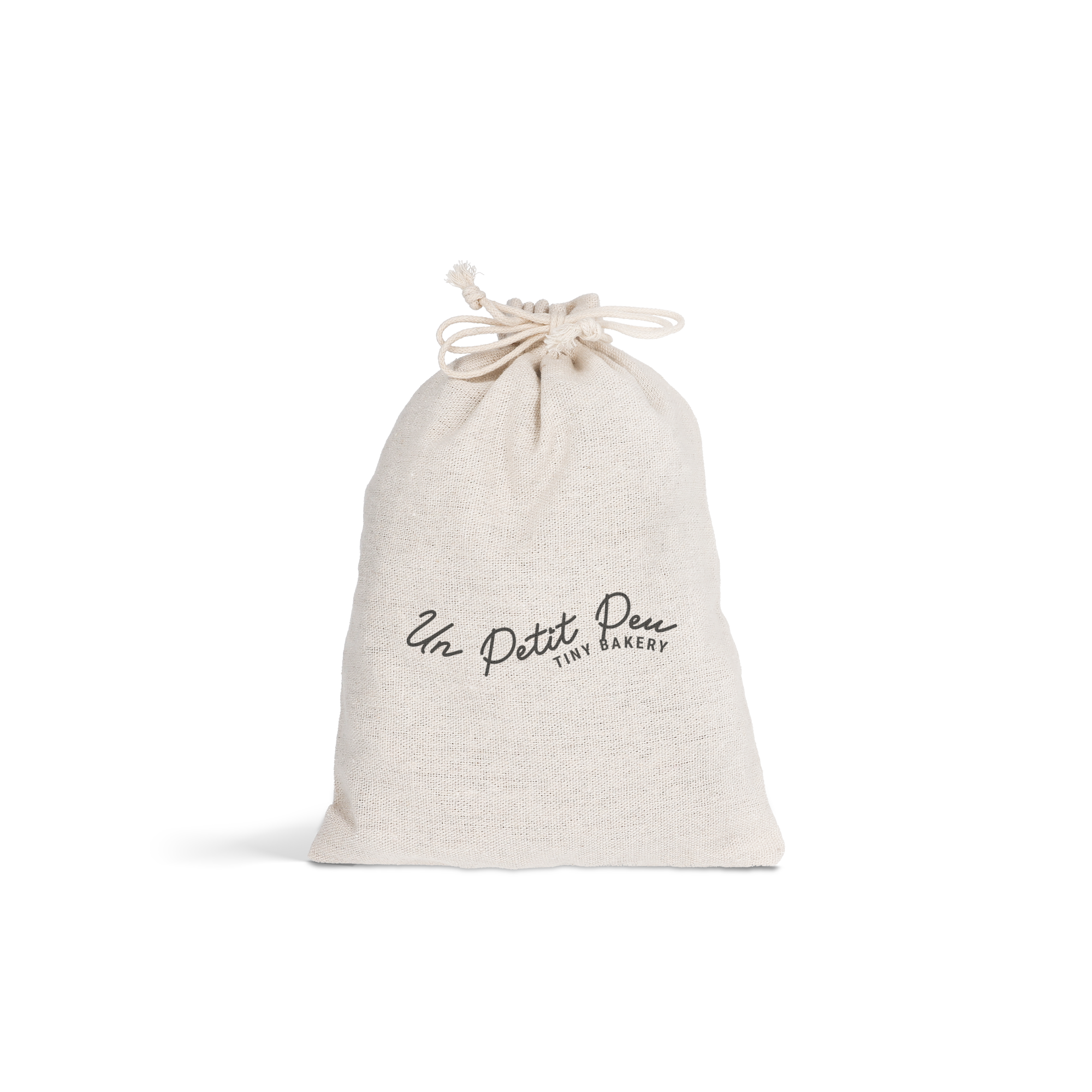 Personalizovaná darčeková taška so šnúrkou na Veľkú noc s čiernou potlačou "Un Petit Peu Tiny Bakery"