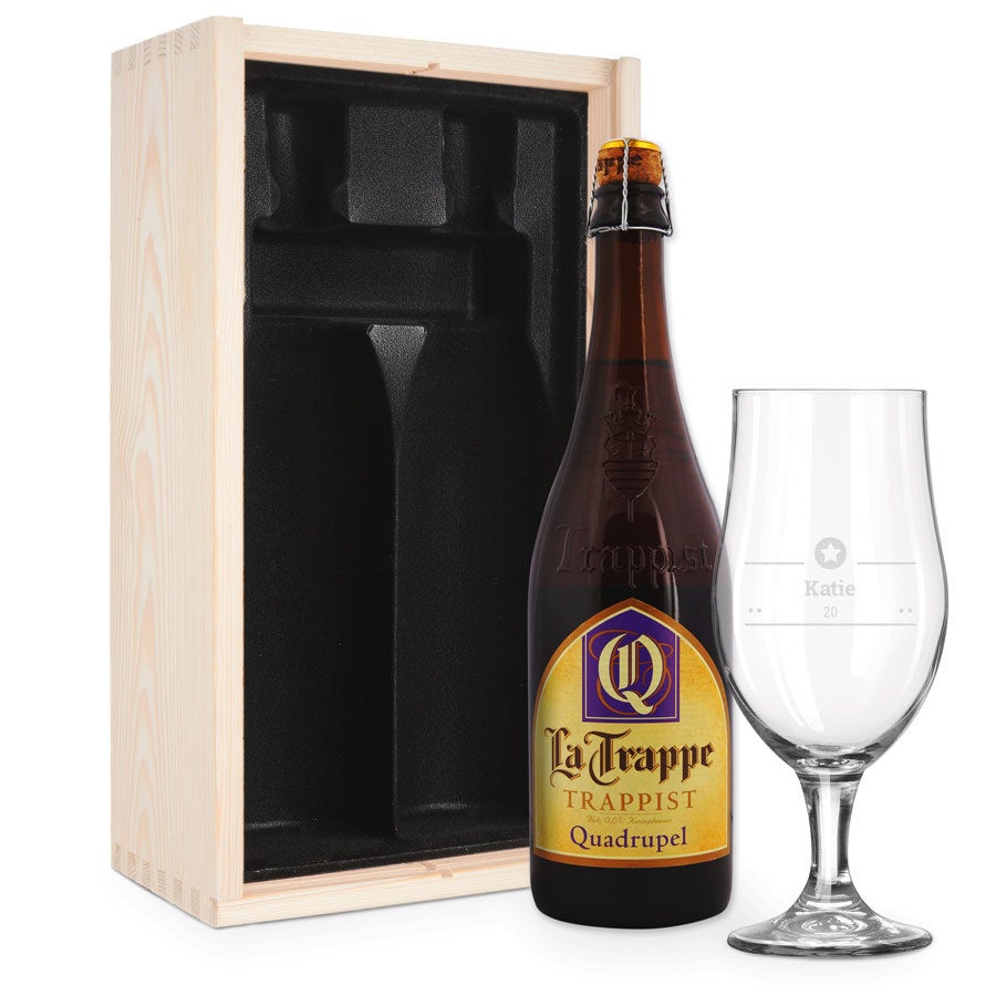 Øl gaveæske med glas - indgraveret - La Trappe Quadrupel