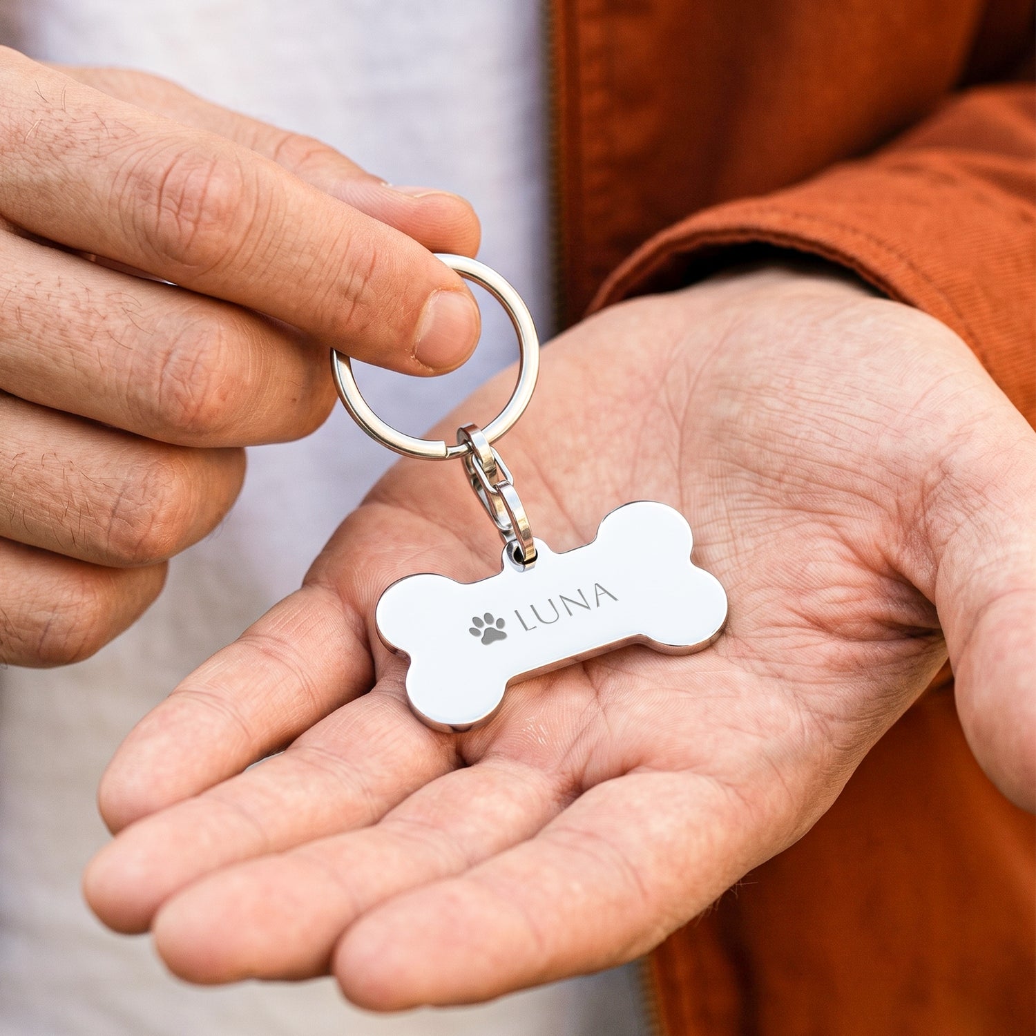 Grawerowany brelok do kluczy - Ko�� - Srebrny