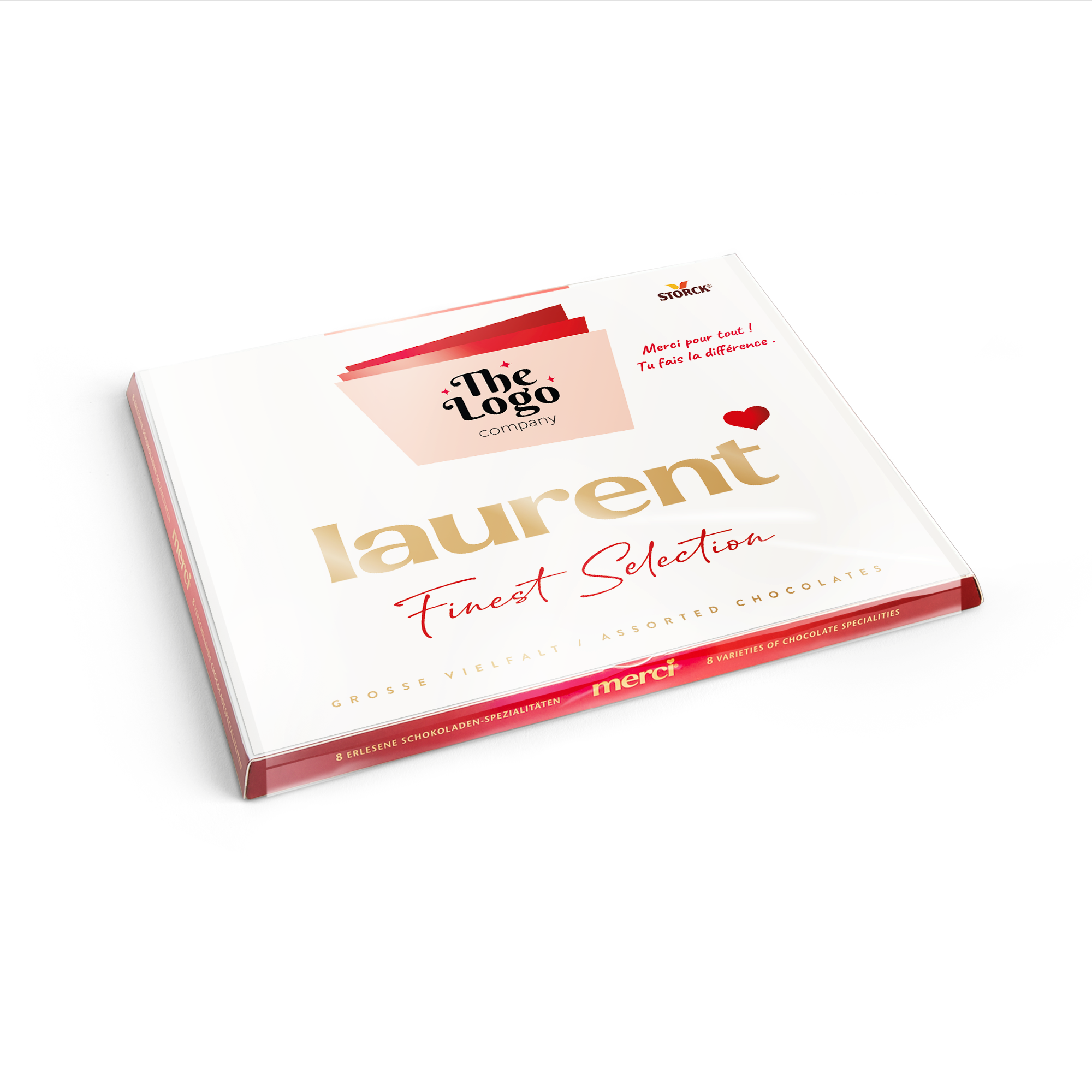 Chocolat Merci avec carte personnalisée - 250 grammes avec le nom Laurent imprimé et le logo The Logo Company