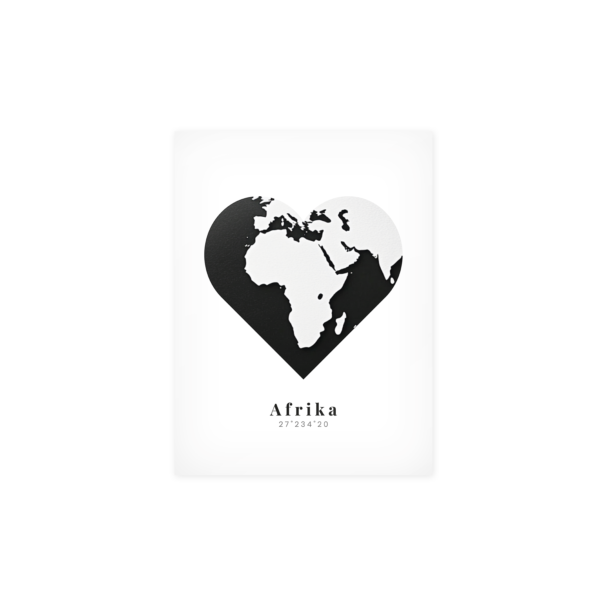 Personaliziran natisnjen plakat z motivom Afrike v obliki srca, z imenom Afrika in koordinatami 27°234'20 pod njo