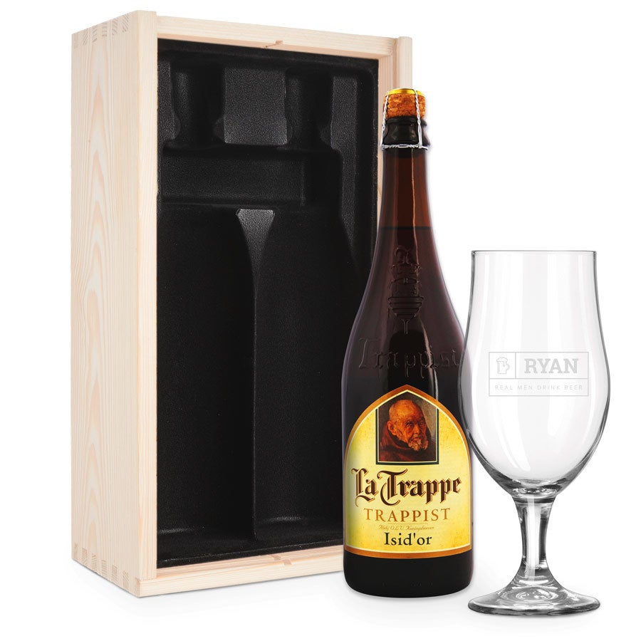 Personalised beer gift - La Trappe Isid'Or - Engraved glass