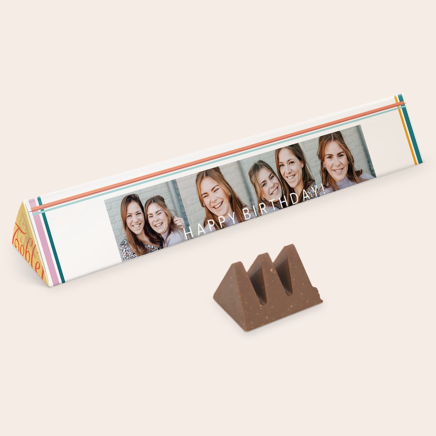 Czekolada Toblerone XXL z imieniem Ogromna spersonalizowana czekolada Toblerone 45 KG z nadrukowanym zdjęciem i tekstem Happy Birthday