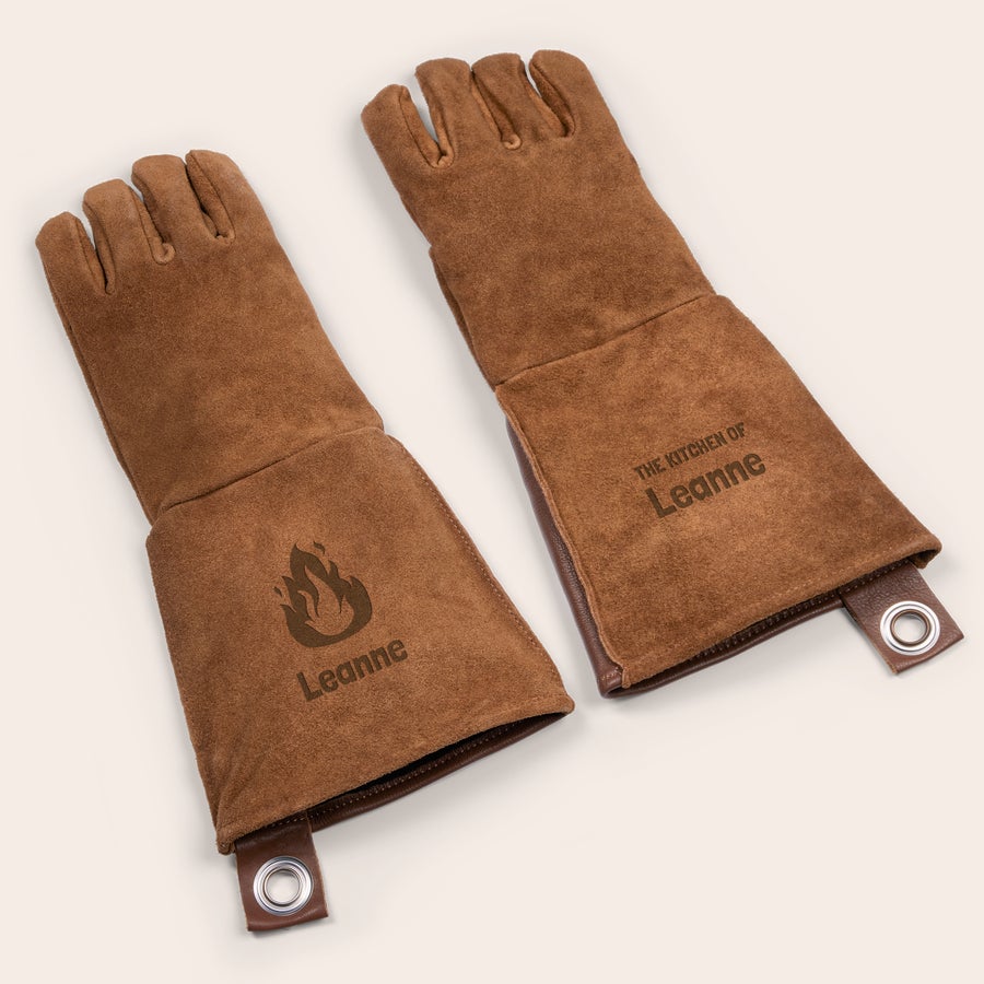 Personalised leather BBQ gloves Personalised leather BBQ gloves