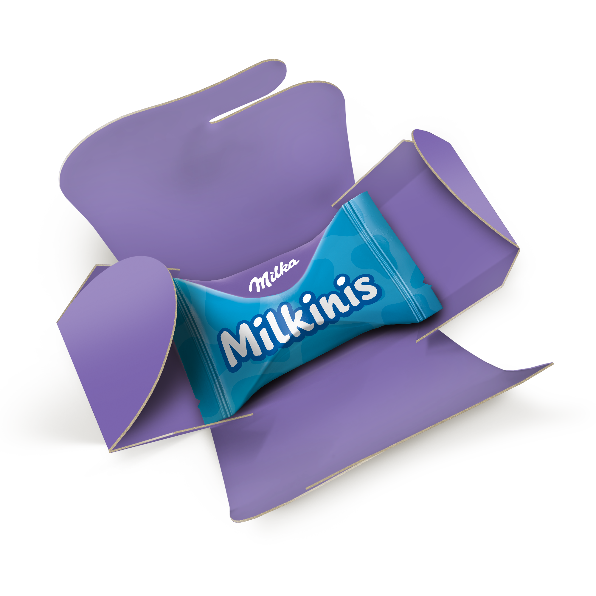 Cutie violetă personalizabilă cu ciocolată Milka, imprimată cu mesajul Împărtășește o notă de bucurie violetă, făcută doar pentru ei