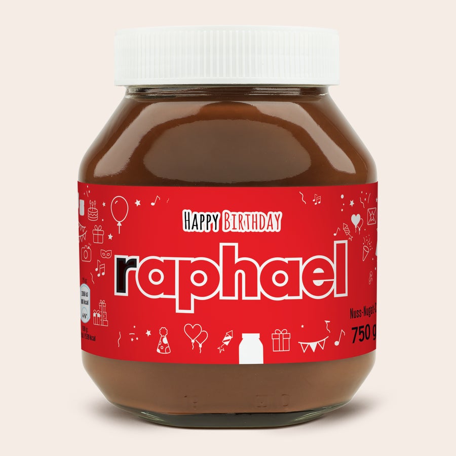 Personalisiertes nutella®-Glas Ein nutella® Glas mit rotem personalisierten Etikett, bedruckt mit dem Namen