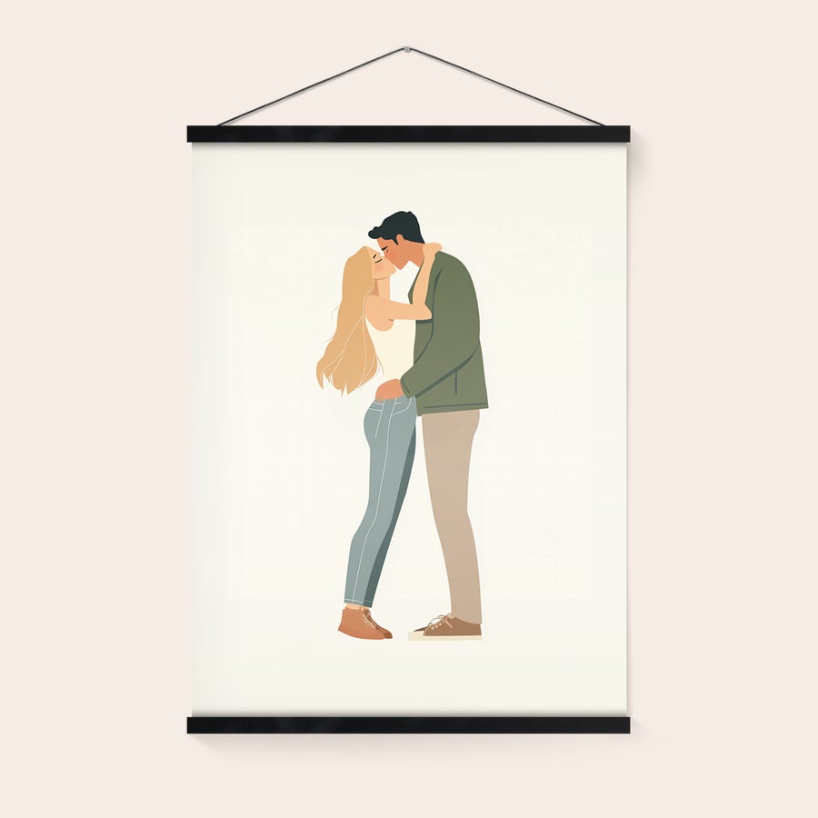 Personaliziran plakat z obešalnikom Prilagodljiv foto plakat z ilustracijo para in magnetnim obešalnikom