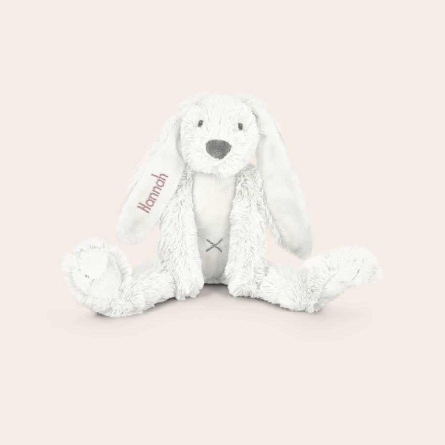 Rabbit Richie Bamse med navn - Kanin Blød hvid kanin bamse med navn "Hannah" broderet i rosa på det ene øre