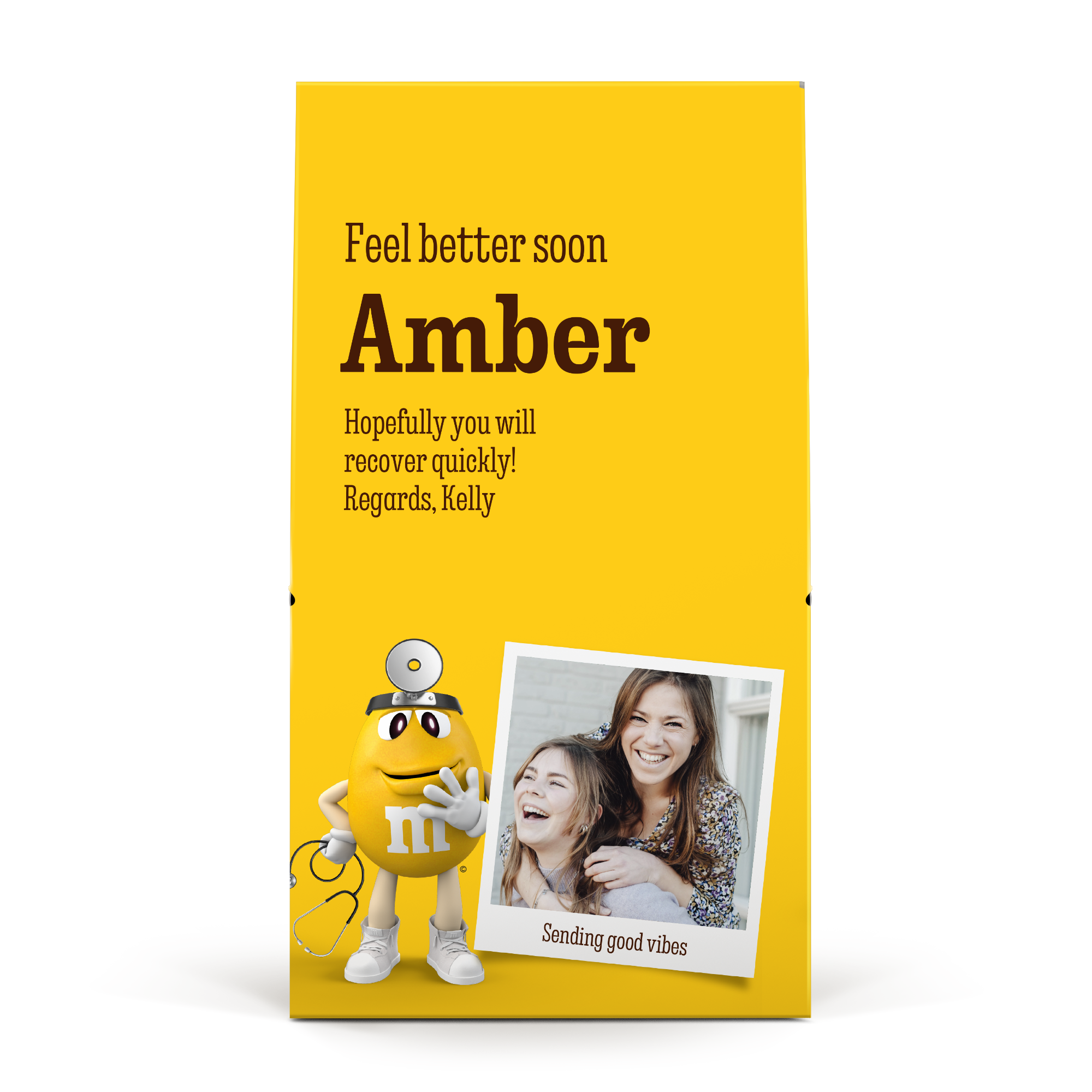 XL M&Ms chocolate gift box with a personalized photo of two women, 