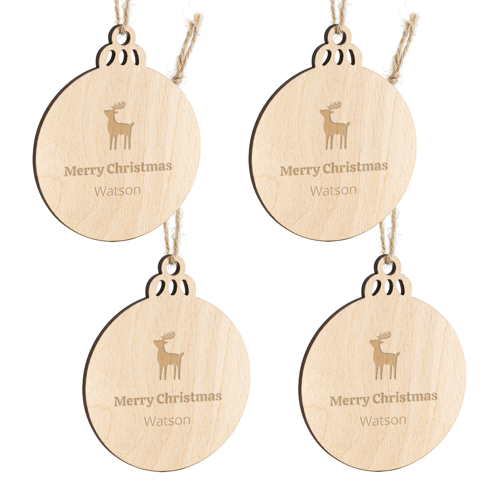 Personalised Christmas decorations - Wood - Engraved - Circle - 4 pcs