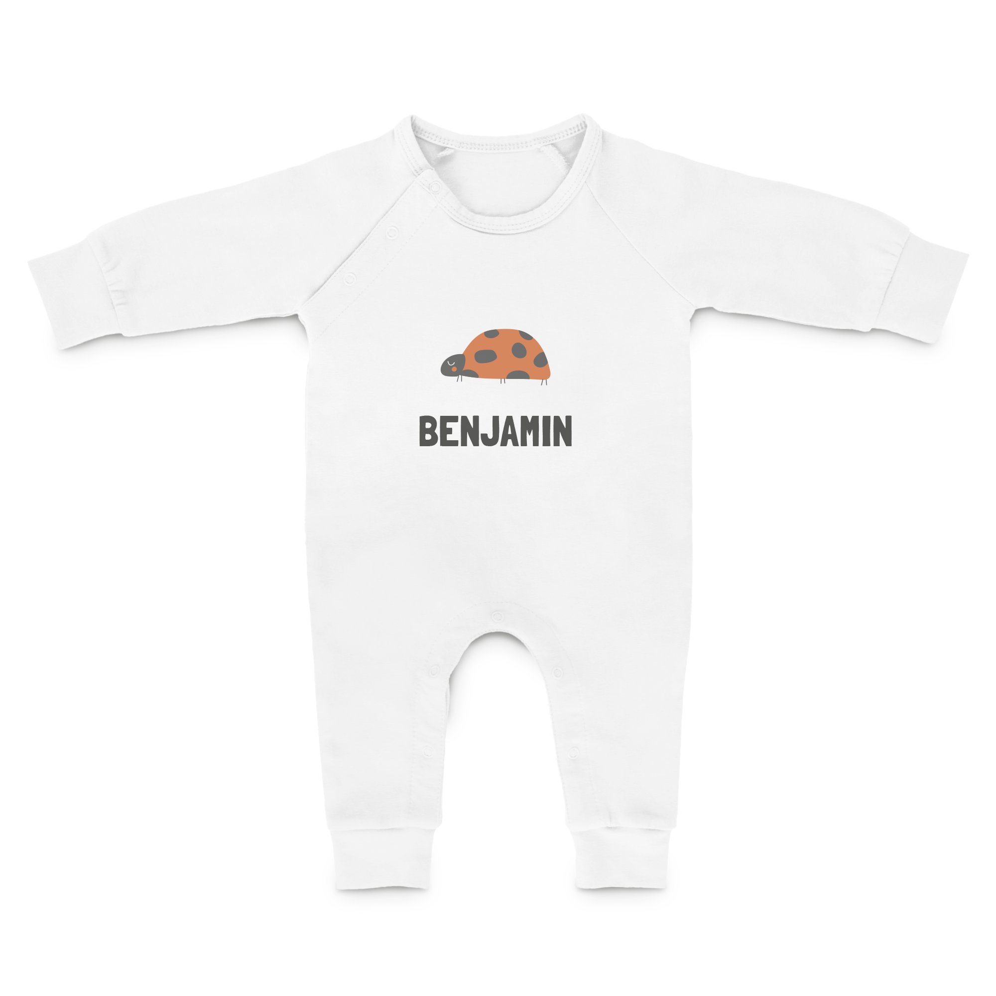 Bela personalizirana igralna obleka z natisnjenim imenom Benjamin in pikapolonico za lepo brcanje