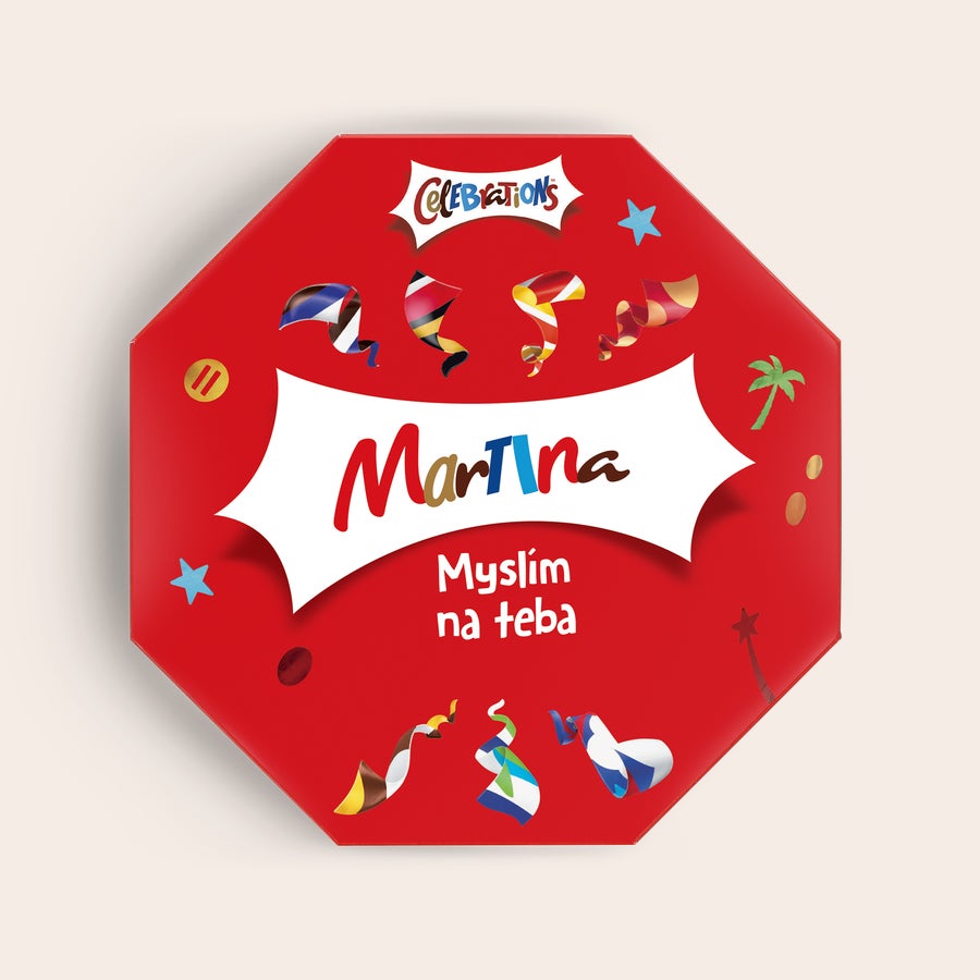 Krabička Celebrations s menom Personalizovaná krabička Celebrations s menom Martina a nápisom
