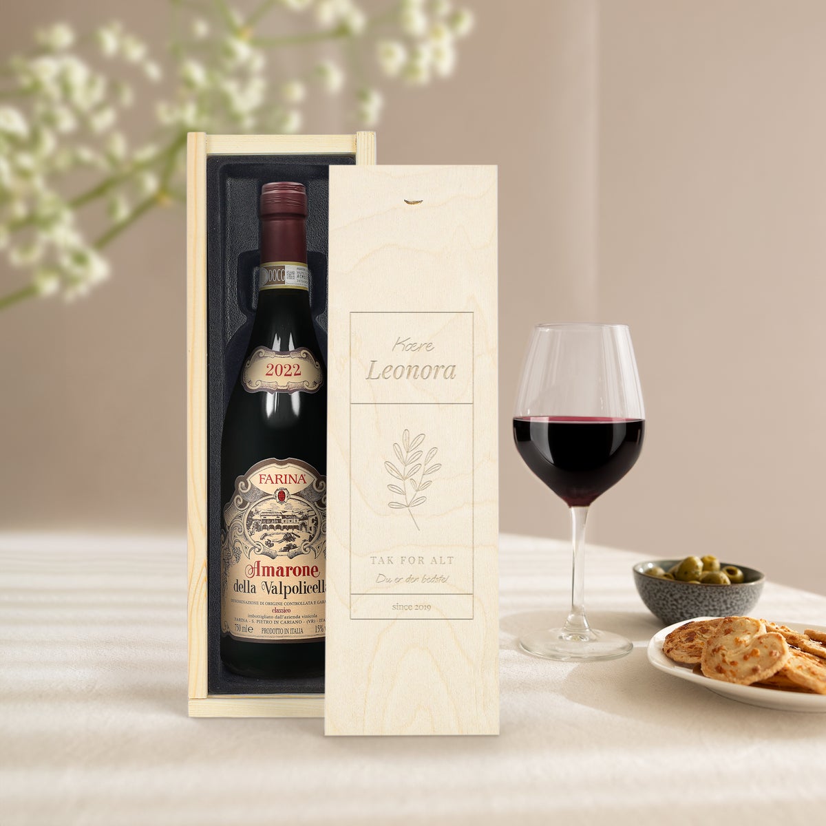 Vin i indgraveret kasse - Farina Amarone della Valpolicella