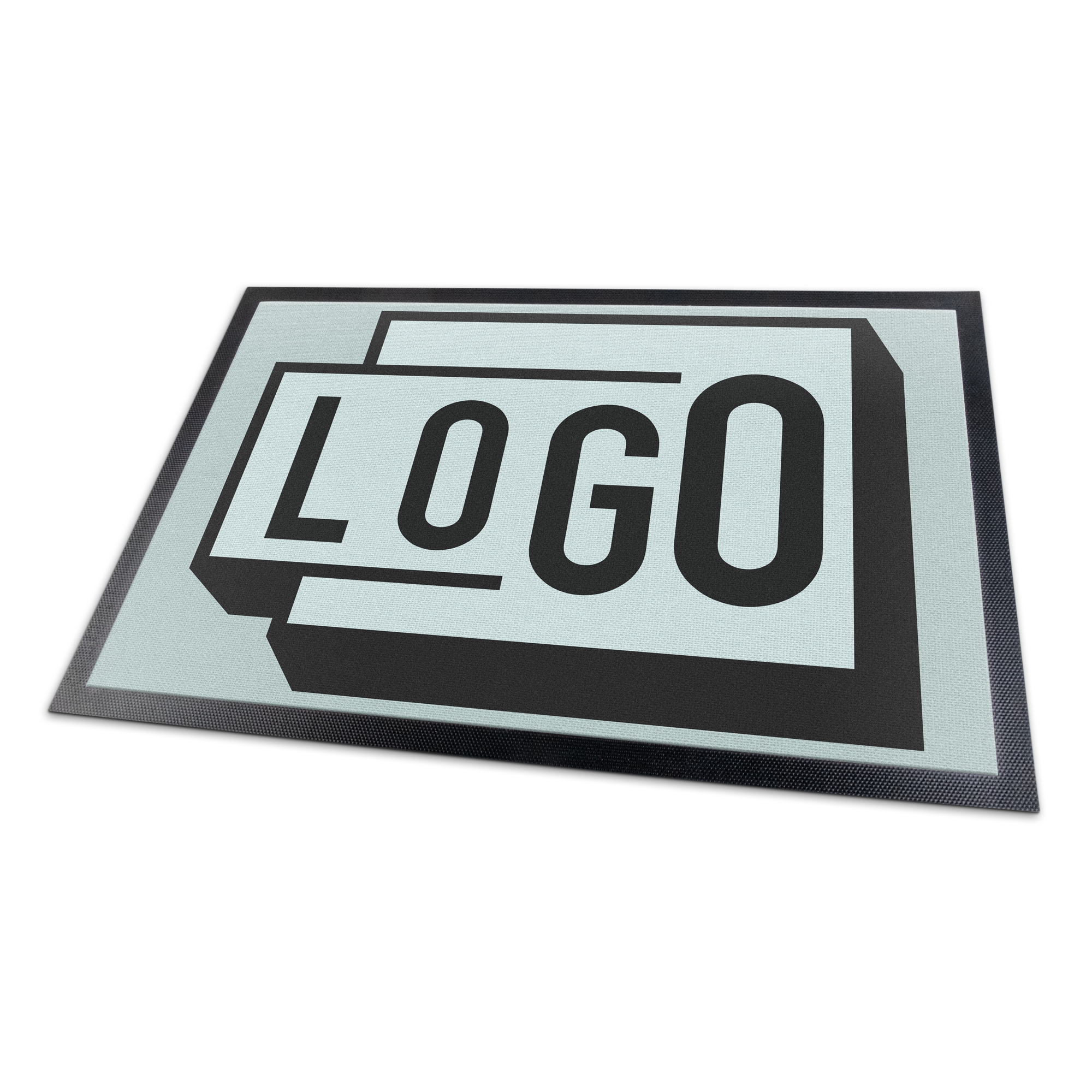 Wycieraczka z personalizacją, na której nadrukowano napis "LOGO" w czarnym kolorze na jasnym tle.