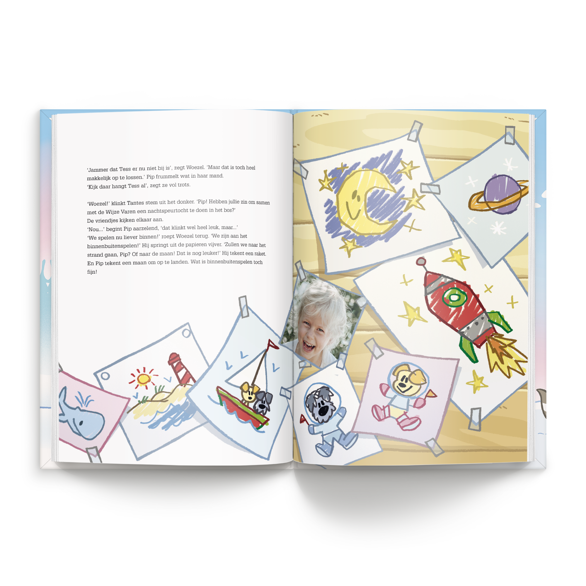 Boek met naam en foto Woezel & Pip Winterboek XL Hardcover met kindportret en kindertekeningen