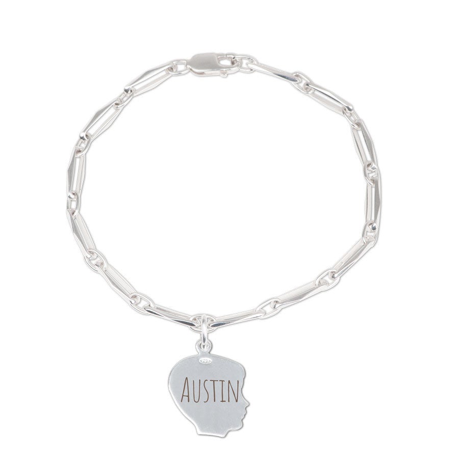 Braccialetto in argento con ciondolo e incisione - Testa di bambino - Maschietto