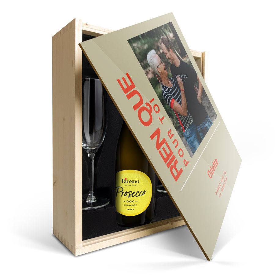 Coffret prosecco personnalisé - Prosecco Riondo - avec flûtes Coffret prosecco personnalisé - Prosecco Riondo - avec flûtes