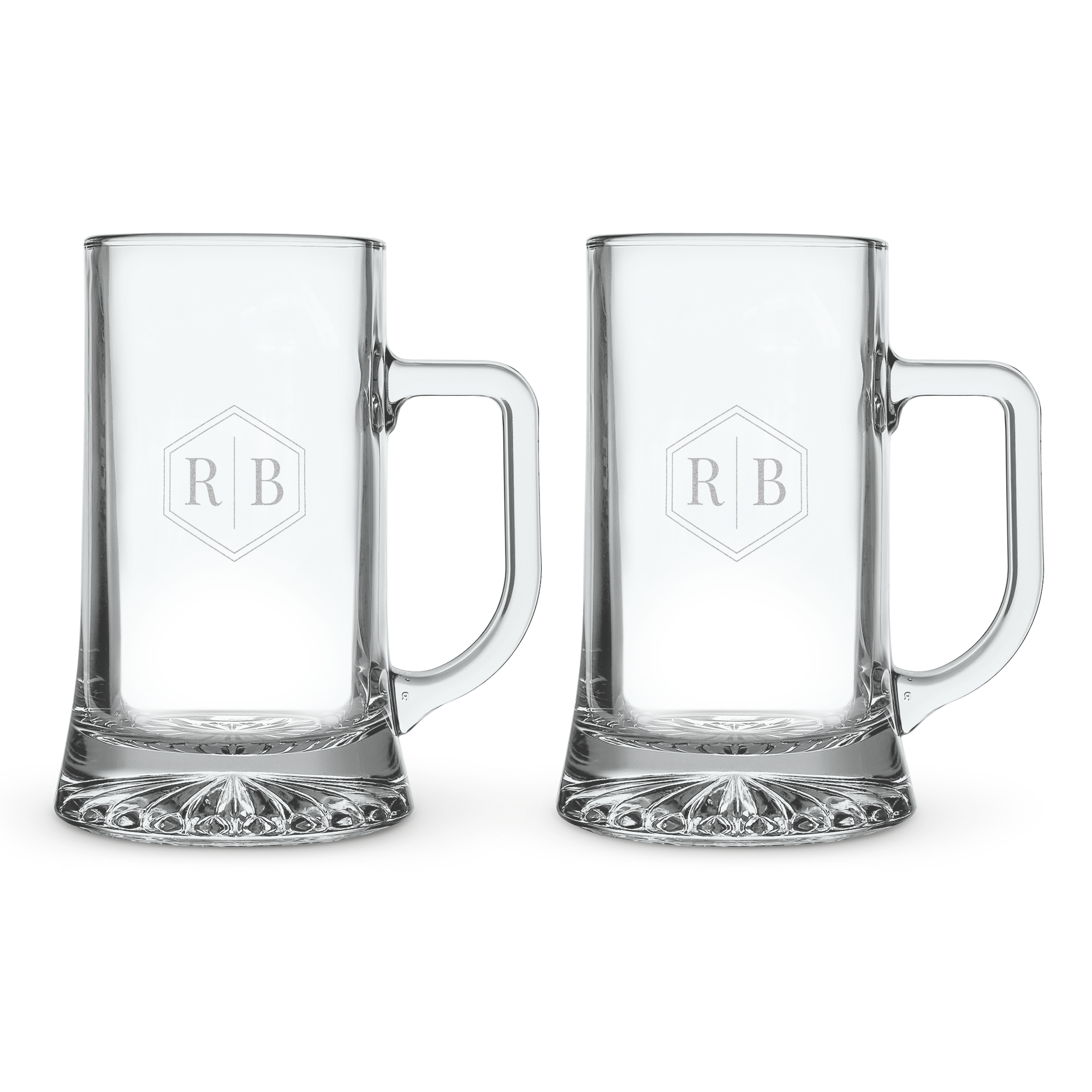 Két személyre szabott üvegtartály, gravírozott RB monogrammal, melyekbe névvel vagy szöveggel egyedi üvegtartály készíthető.