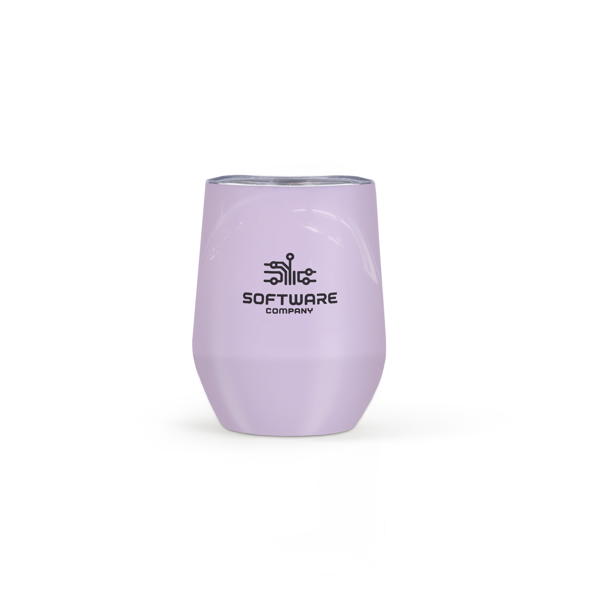 Taza de viaje morada personalizada con tapa y el logo de SOFTWARE COMPANY impreso. Convierte cada viaje en una experiencia refrescante.