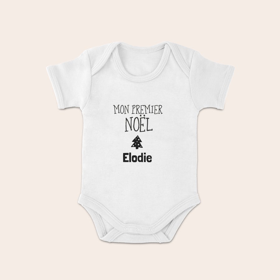 Body mon premier Noël personnalisé Dors-bien de Noël blanc imprimé Mon Premier Noël avec sapin et le prénom Elodie