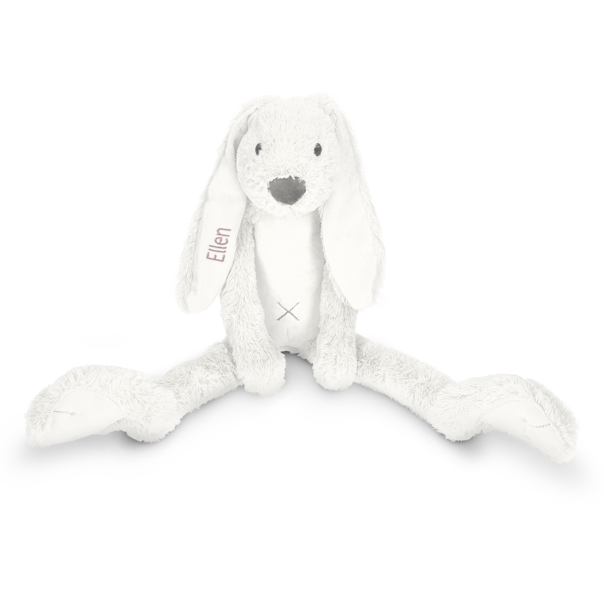 Mjuk Rabbit Richie gosedjur, vit med namnet Ellen broderat i brunt på vänster öra, en perfekt personlig present till den lilla.