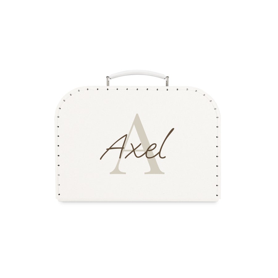 Tryckt barnresväska Personlig vit leksaksväska med tryckt namn Axel som en resesällskap som är unikt deras