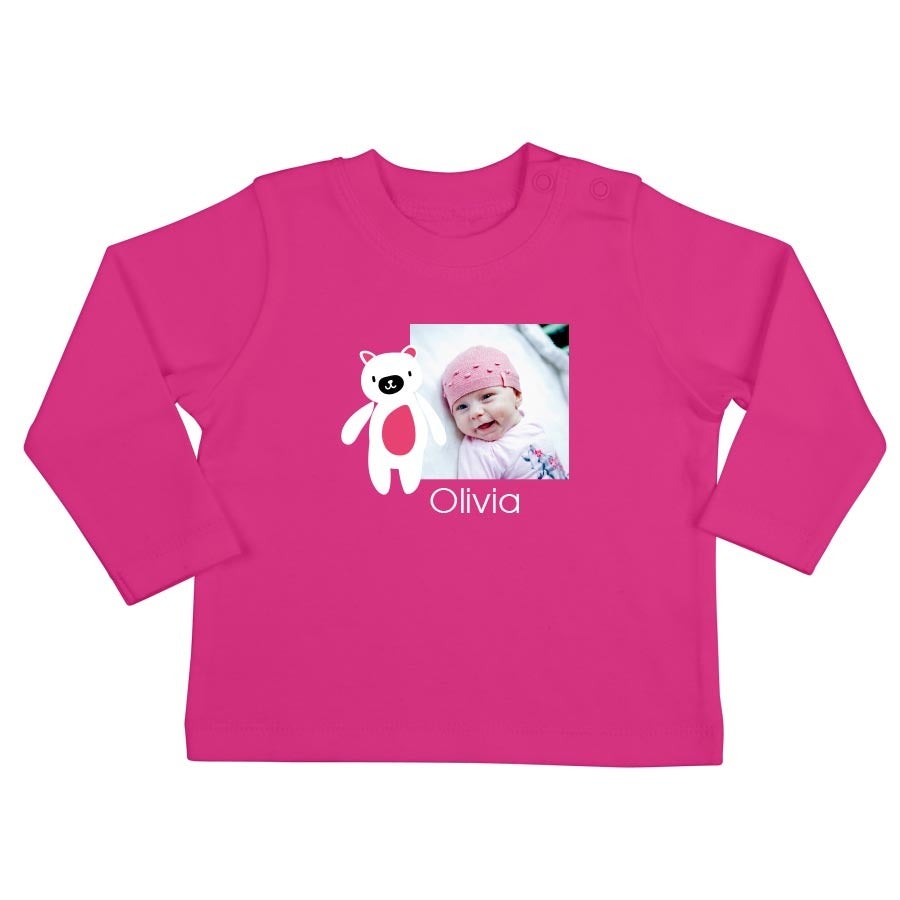 Tricou personalizat pentru bebeluși - Mânecă lungă - Fuchsia - 62/68