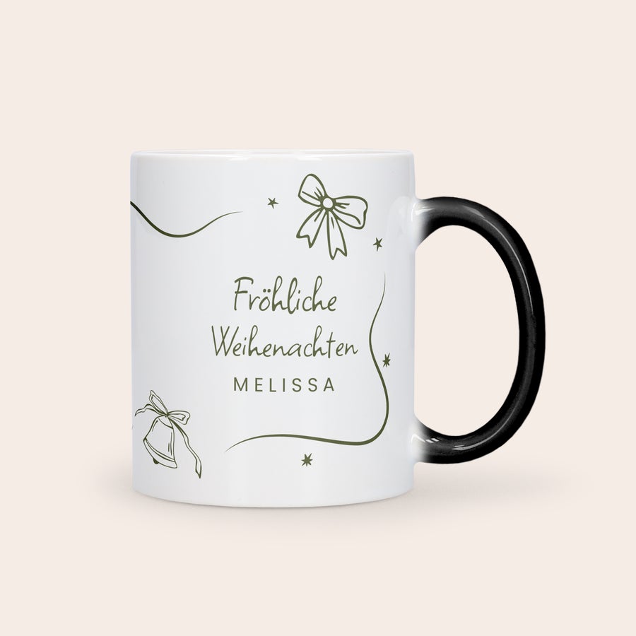 Zaubertasse mit Foto Zaubertasse mit Foto bedruckt mit fröhliche Weihnachten Melissa und Weihnachtsmotiven individuell anpassbar