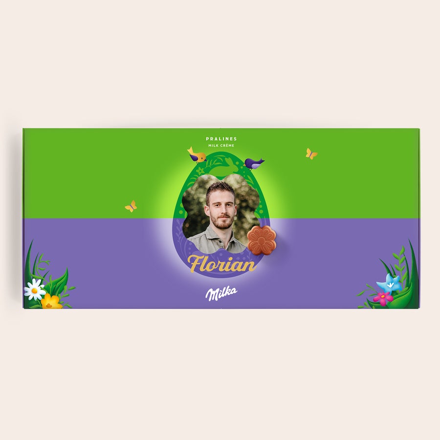 Milka personnalisé - Pâques Coffret cadeau personnalisé Milka Pâques avec photo de Florian et un chocolat Milka