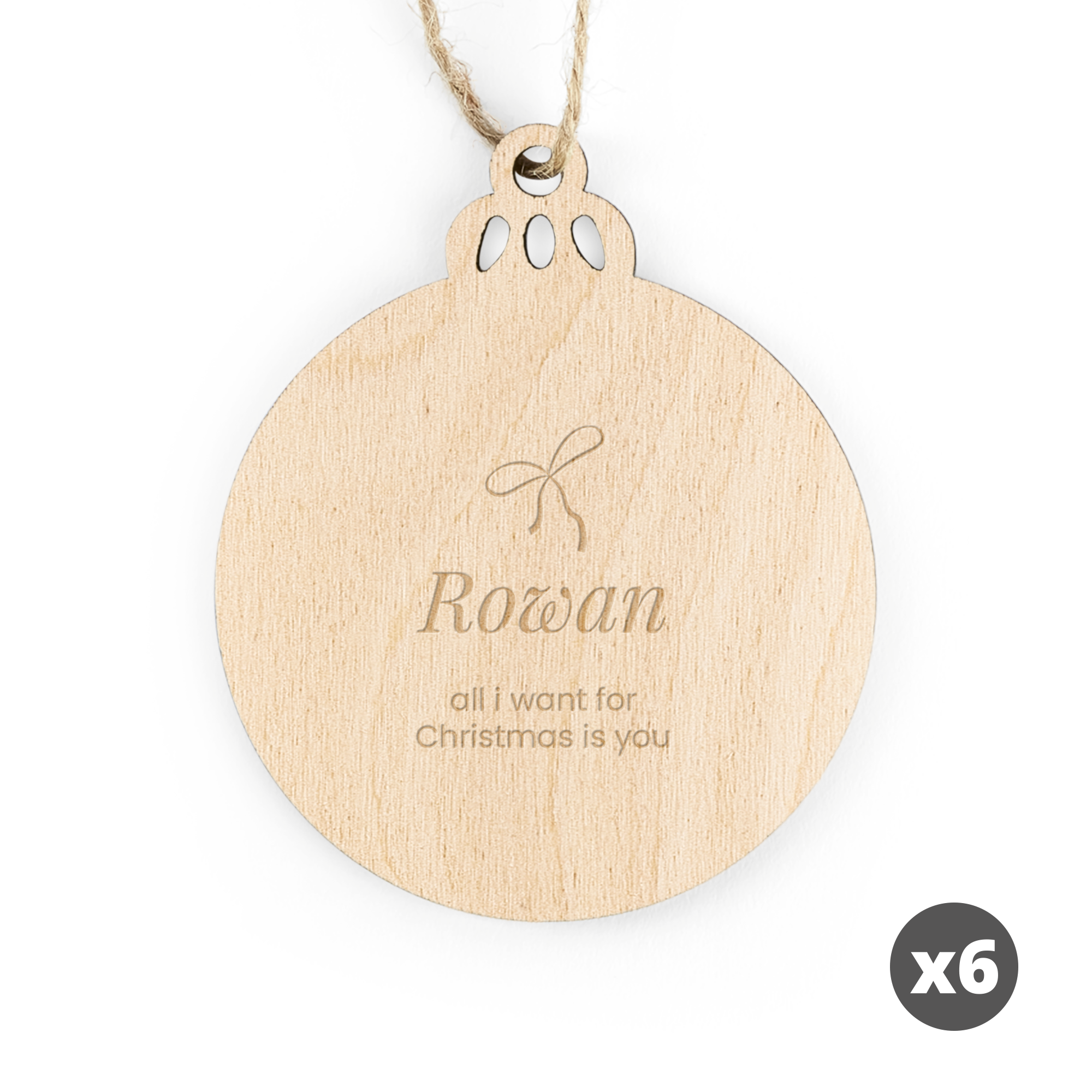 Decorațiuni de Crăciun personalizate - Lemn - Gravate - Cerc - 6 buc