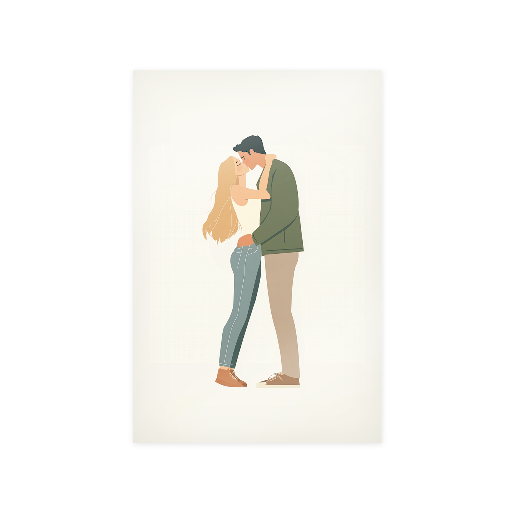 A romantic illustration of a couple kissing, printed on a personalized poster photo print