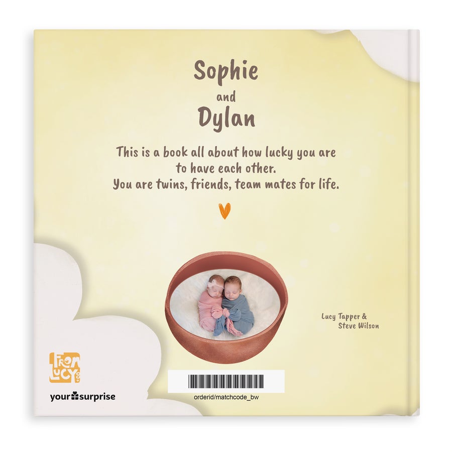 Personalised book - Twins or Triplets Personalized twins storybook with Sophie and Dylan printed on the cover, celebrating the birth of twins
