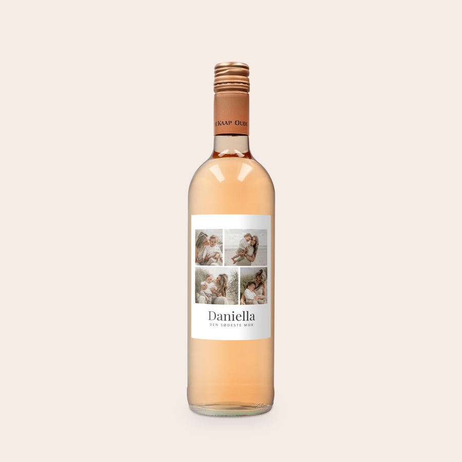 Rosévin med personlig etikette - Oude Kaap Rosé Oude Kaap rosévin med dit eget foto og teksten Daniella den sødeste mor på en tilpasset etiket.