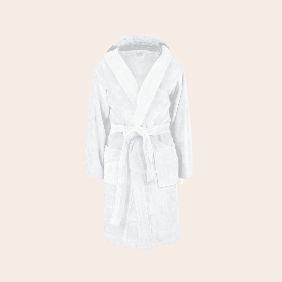 Halat de baie pentru copii Halat de baie moale personalizat pentru copii, alb, din bumbac, cu glugă și cordon, disponibil pentru brodarea numelui.