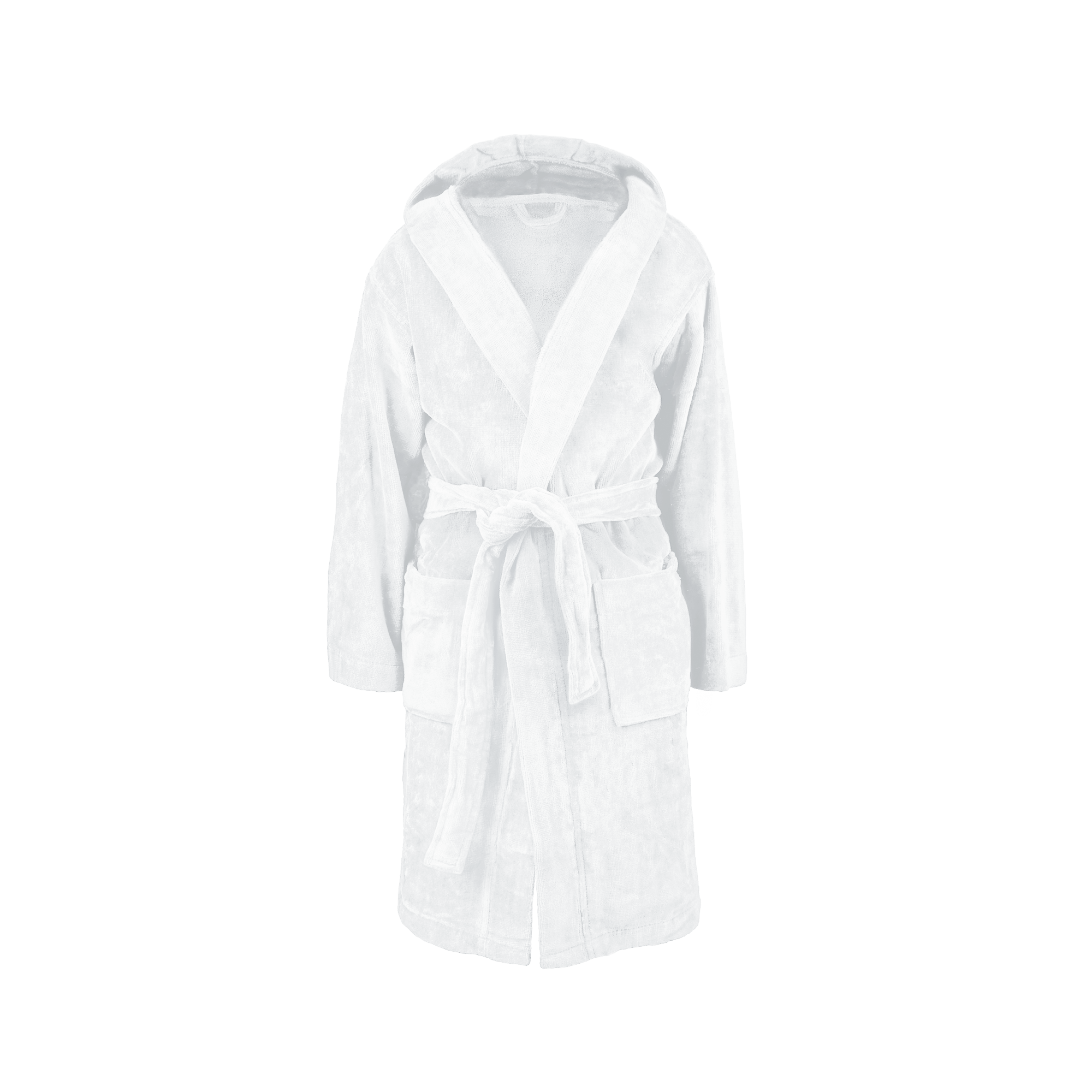 White soft personalised bathrobe for kids with a tie waist, embroidered with a custom name